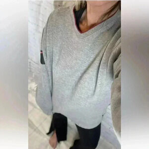Quiksilver Y2k Mens Gray Long Sleeve Pullover V-Neck Sweater Zip Pockets size L